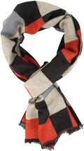 Sakkas Lawren Long Multi Colored Checkered Warm UniSex Cashmere Feel Scarf#color_BurntOrange