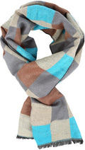 Sakkas Lawren Long Multi Colored Checkered Warm UniSex Cashmere Feel Scarf#color_Turquoise
