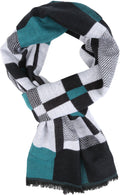 Sakkas Cayla Long Checker Box Lined Design Patterned UniSex Cashmere Feel Scarf#color_White/Aqua