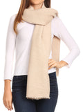 Sakkas Cara Pleated Crinkle Soft and Warm Shawl/ Wrap/ Stole#color_Beige