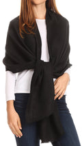 Sakkas Cara Pleated Crinkle Soft and Warm Shawl/ Wrap/ Stole#color_Black