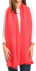 Sakkas Cara Pleated Crinkle Soft and Warm Shawl/ Wrap/ Stole#color_Coral