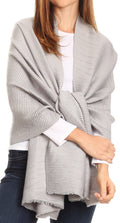 Sakkas Cara Pleated Crinkle Soft and Warm Shawl/ Wrap/ Stole#color_LightGrey