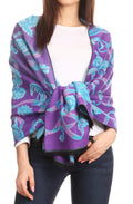 Sakkas Adele Floral Ornate Soft and Warm Pashmina Shawl Scarf Wrap Stole#color_Purple/Turquoise
