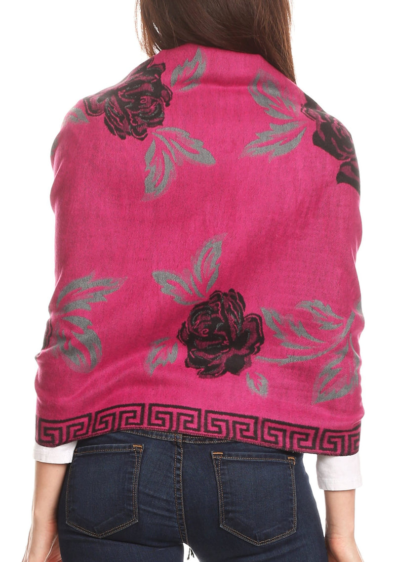 Sakkas Soffia Damask Rose Super Soft and Warm Pashmina Scarf Shawl Wrap Stole