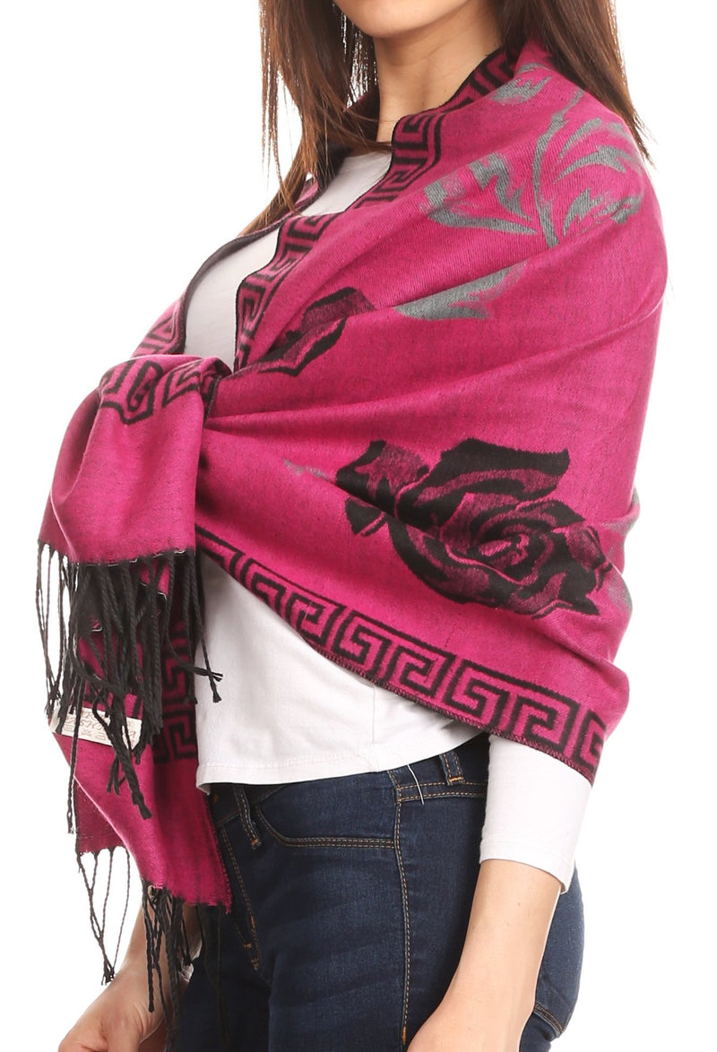 Sakkas Soffia Damask Rose Super Soft and Warm Pashmina Scarf Shawl Wrap Stole