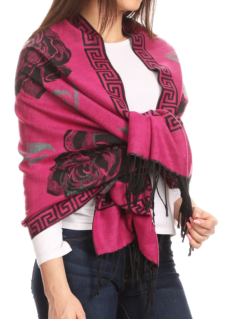 Sakkas Soffia Damask Rose Super Soft and Warm Pashmina Scarf Shawl Wrap Stole