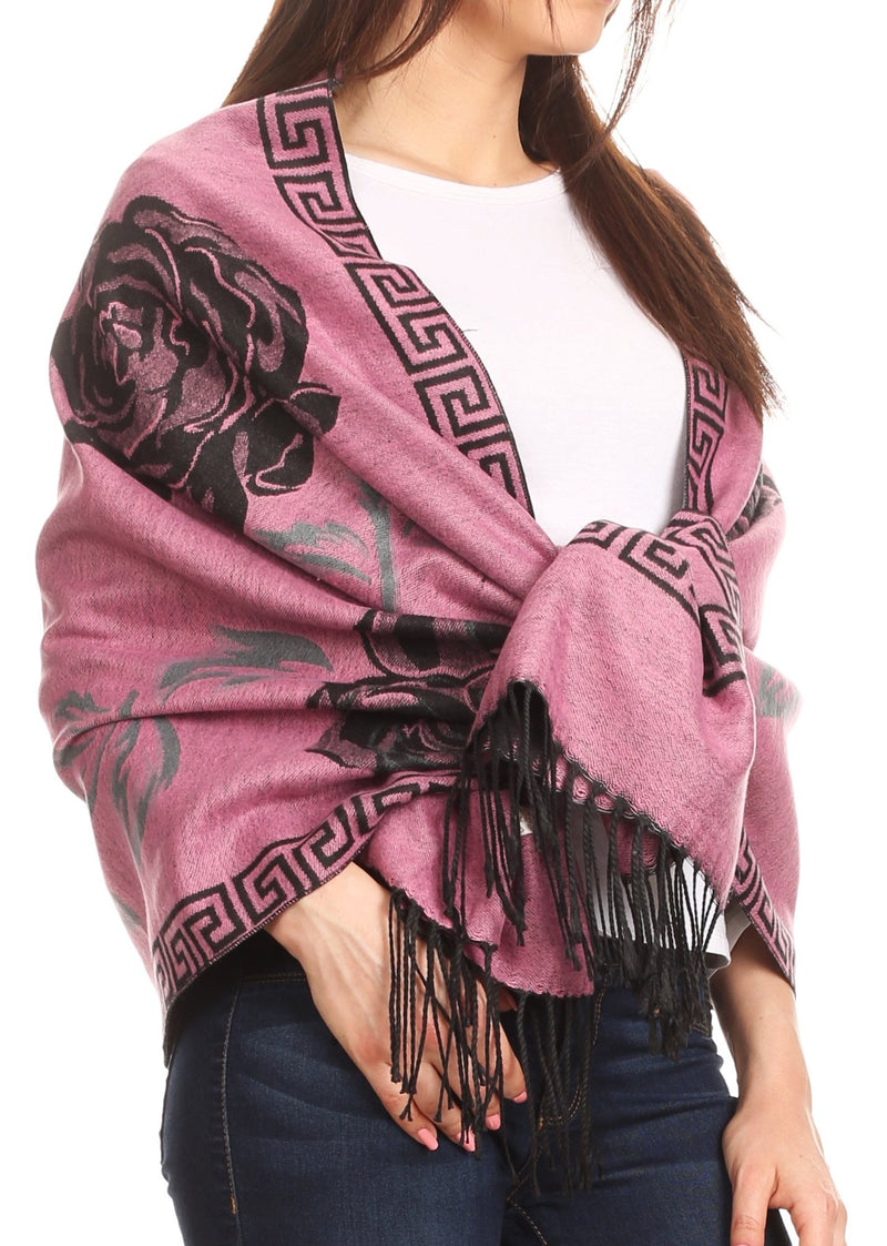 Sakkas Soffia Damask Rose Super Soft and Warm Pashmina Scarf Shawl Wrap Stole