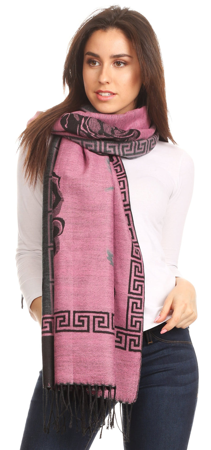 Sakkas Soffia Damask Rose Super Soft and Warm Pashmina Scarf Shawl Wrap Stole