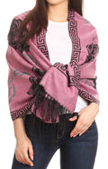 Sakkas Soffia Damask Rose Super Soft and Warm Pashmina Scarf Shawl Wrap Stole#color_LightPink/Black