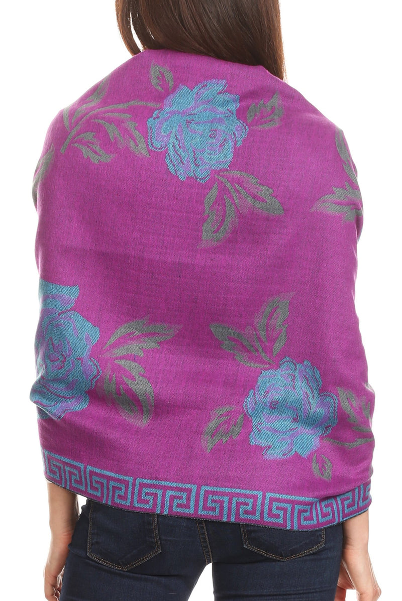 Sakkas Soffia Damask Rose Super Soft and Warm Pashmina Scarf Shawl Wrap Stole