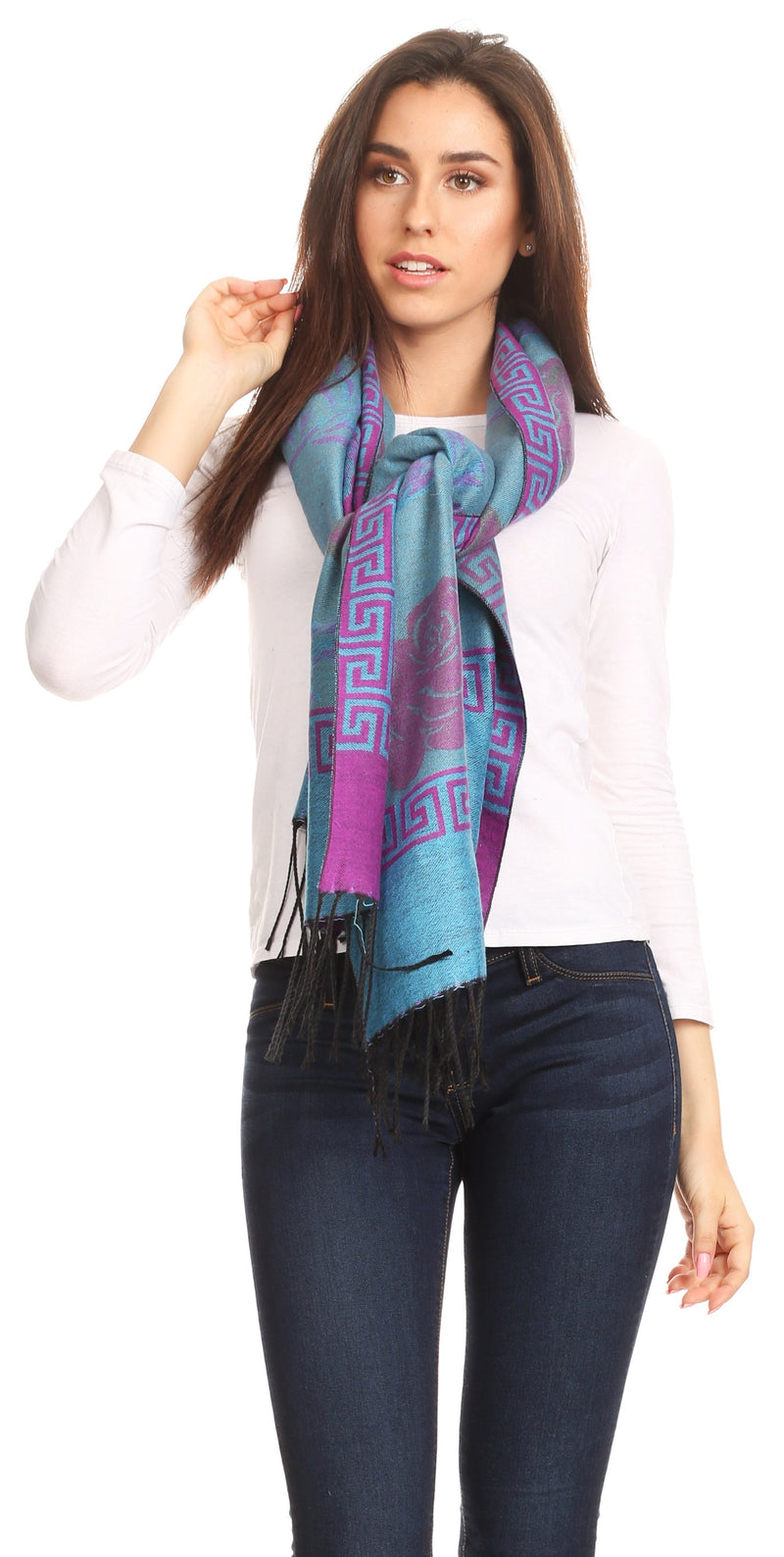 Sakkas Soffia Damask Rose Super Soft and Warm Pashmina Scarf Shawl Wrap Stole