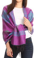 Sakkas Soffia Damask Rose Super Soft and Warm Pashmina Scarf Shawl Wrap Stole#color_Purple/Turquoise