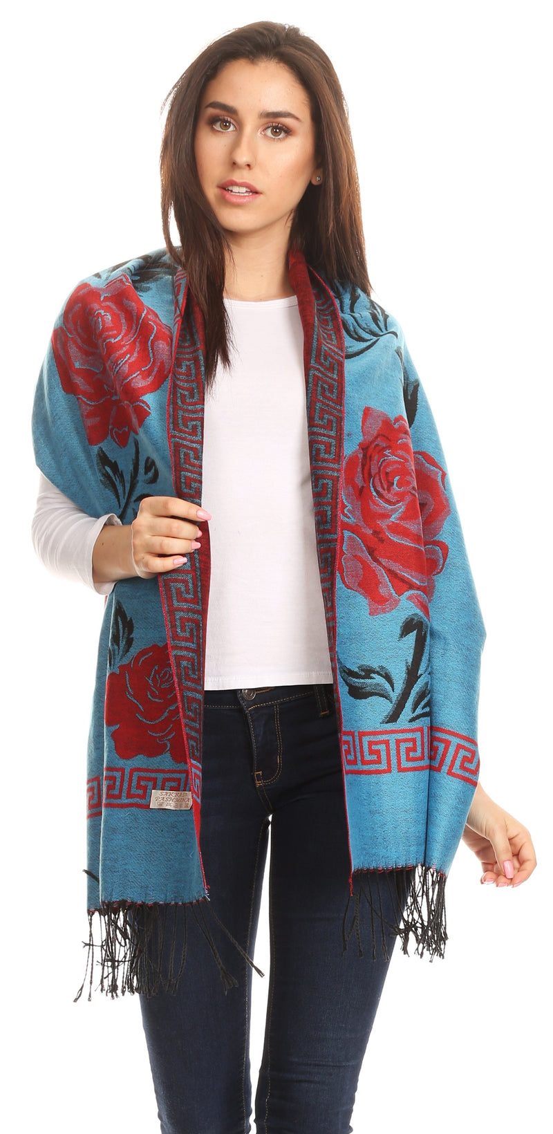 Sakkas Soffia Damask Rose Super Soft and Warm Pashmina Scarf Shawl Wrap Stole