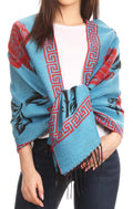 Sakkas Soffia Damask Rose Super Soft and Warm Pashmina Scarf Shawl Wrap Stole#color_Turquoise/red