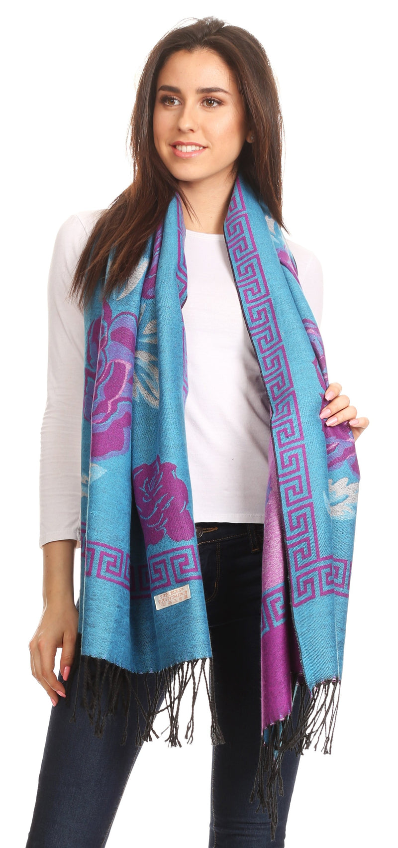 Sakkas Soffia Damask Rose Super Soft and Warm Pashmina Scarf Shawl Wrap Stole