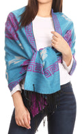 Sakkas Soffia Damask Rose Super Soft and Warm Pashmina Scarf Shawl Wrap Stole#color_Turquoise/White/Purple