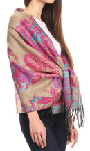 Sakkas Aurora Floral Rose Pashmina Scarf Shawl Wrap with Fringe Super Warm Soft