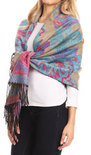 Sakkas Aurora Floral Rose Pashmina Scarf Shawl Wrap with Fringe Super Warm Soft