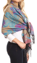 Sakkas Aurora Floral Rose Pashmina Scarf Shawl Wrap with Fringe Super Warm Soft