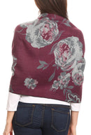 Sakkas Aurora Floral Rose Pashmina Scarf Shawl Wrap with Fringe Super Warm Soft
