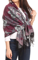 Sakkas Aurora Floral Rose Pashmina Scarf Shawl Wrap with Fringe Super Warm Soft