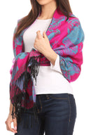 Sakkas Aurora Floral Rose Pashmina Scarf Shawl Wrap with Fringe Super Warm Soft