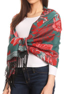 Sakkas Aurora Floral Rose Pashmina Scarf Shawl Wrap with Fringe Super Warm Soft