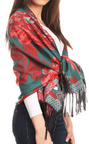 Sakkas Aurora Floral Rose Pashmina Scarf Shawl Wrap with Fringe Super Warm Soft