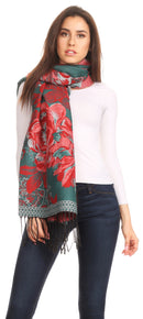 Sakkas Aurora Floral Rose Pashmina Scarf Shawl Wrap with Fringe Super Warm Soft