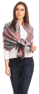Sakkas Aurora Floral Rose Pashmina Scarf Shawl Wrap with Fringe Super Warm Soft