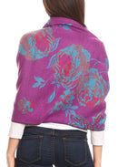 Sakkas Aurora Floral Rose Pashmina Scarf Shawl Wrap with Fringe Super Warm Soft