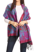 Sakkas Aurora Floral Rose Pashmina Scarf Shawl Wrap with Fringe Super Warm Soft#color_Purple/turq 
