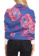 Sakkas Aurora Floral Rose Pashmina Scarf Shawl Wrap with Fringe Super Warm Soft