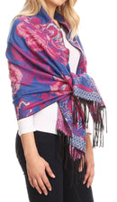 Sakkas Aurora Floral Rose Pashmina Scarf Shawl Wrap with Fringe Super Warm Soft