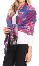 Sakkas Aurora Floral Rose Pashmina Scarf Shawl Wrap with Fringe Super Warm Soft
