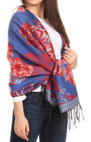 Sakkas Aurora Floral Rose Pashmina Scarf Shawl Wrap with Fringe Super Warm Soft
