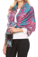 Sakkas Aurora Floral Rose Pashmina Scarf Shawl Wrap with Fringe Super Warm Soft