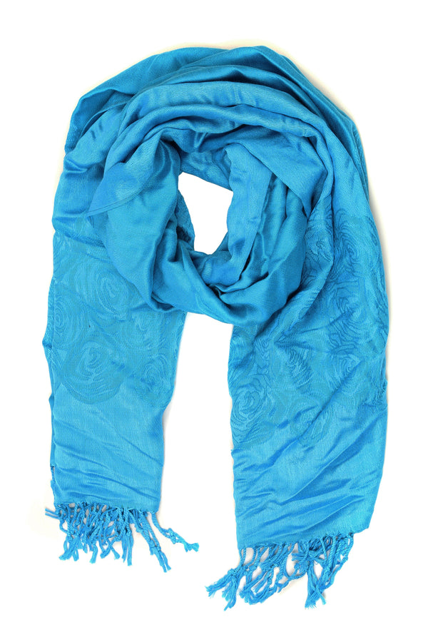 Sakkas Aubry dual colored ranunculus border soft Pashmina/ Shawl/ Wrap/ Stole#color_Aqua