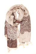 Sakkas Aubry dual colored ranunculus border soft Pashmina/ Shawl/ Wrap/ Stole#color_Brown