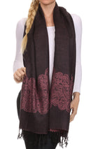 Sakkas Aubry dual colored ranunculus border soft Pashmina/ Shawl/ Wrap/ Stole