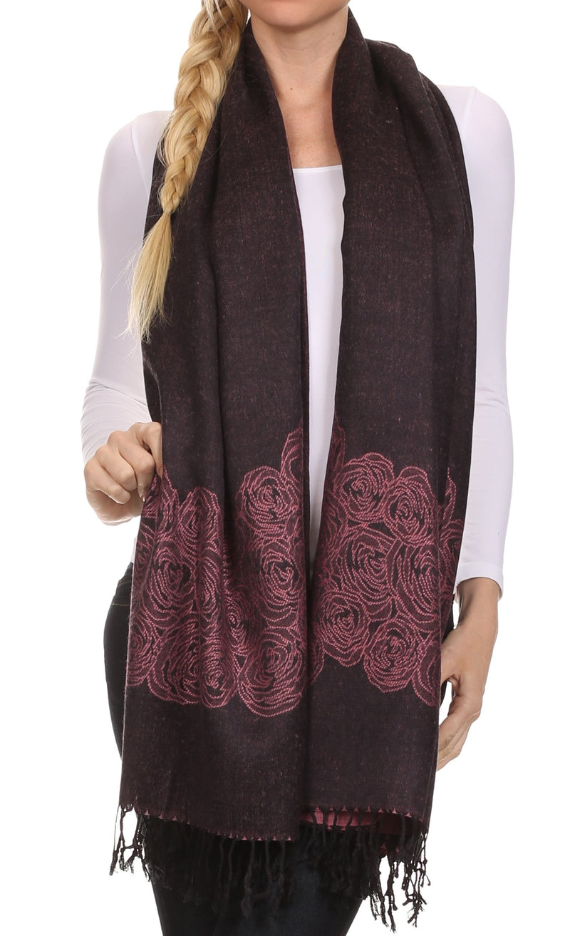 Sakkas Aubry dual colored ranunculus border soft Pashmina/ Shawl/ Wrap/ Stole