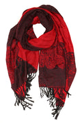 Sakkas Aubry dual colored ranunculus border soft Pashmina/ Shawl/ Wrap/ Stole#color_Red