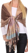 Sakkas Tricia Multi-Colored Silky Butterfly Pashmina/ Shawl/ Wrap/ Stole#color_ 2-TaupePink