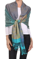 Sakkas Tricia Multi-Colored Silky Butterfly Pashmina/ Shawl/ Wrap/ Stole#color_ 2-TealPink
