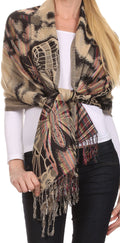 Sakkas Tricia Multi-Colored Silky Butterfly Pashmina/ Shawl/ Wrap/ Stole#color_ 3-Black