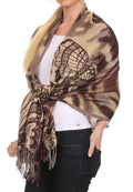 Sakkas Tricia Multi-Colored Silky Butterfly Pashmina/ Shawl/ Wrap/ Stole#color_ 3-Chocolate