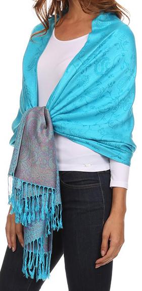 Sakkas Avril colorful allover Paisley Pashmina/ Shawl/ Wrap/ Stole#color_ 1-Aqua