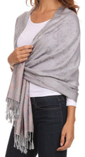 Sakkas Avril colorful allover Paisley Pashmina/ Shawl/ Wrap/ Stole#color_ 1-Silver