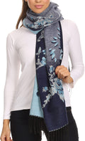 Sakkas Ontario double layer floral Pashmina/ Shawl/ Wrap/ Stole with fringe#color_1-Blue